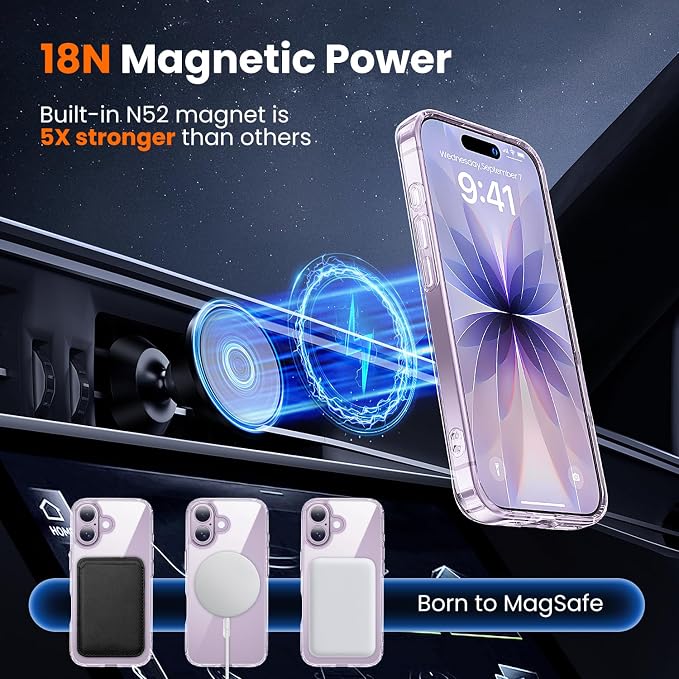 toushion 3 in 1 for iPhone 17 Case Clear, Fits MagSafe, Not Yellowing, Screen