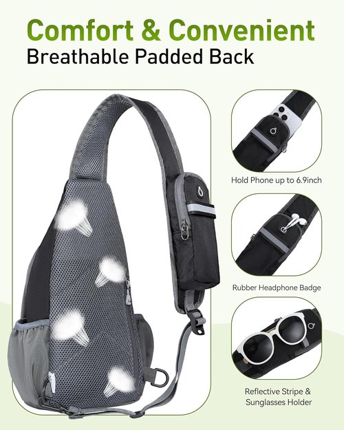 AGPTEK Lightweight Sling Bag - Compact Crossbody Daypack with Water Bottle Holder | Grey EDC Bag for Outdoor Travel
