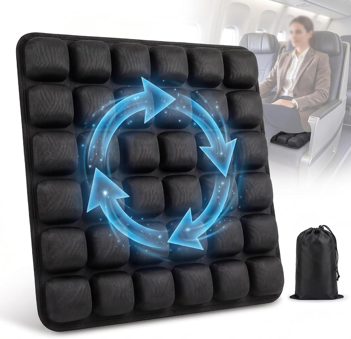 Travel Cushion Airplane Seat,Airplane Seat Cushion for Long Flights,Press Type Air Inflatable Seat Cushion with 36 Airbags for Car,Plane,Wheelchair,Office,Stadium,Ergonomic Comfort Support