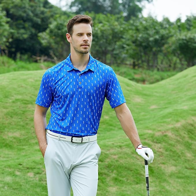 Esabel.C Golf Shirts for Men Dry Fit Performance Short Sleeve Print Moisture Wicking Collared Shirt