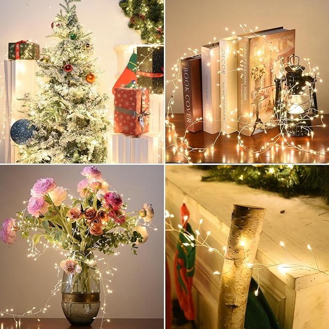 Fairy Lights Plug in 500 Led Small Warm String Fairy Lights with Remote Timer 42Ft Waterproof Long Fairy Twinkle Light for Bedroom Wedding Christmas Tree Garland Wreath Decor Silver Wire