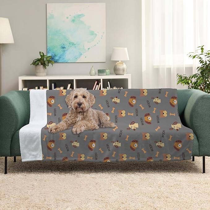 Grey Woof Sherpa Pet Lightweight Blanket - 30" x 40" - Cute for Dogs - Gifts and Puppy Essentials - Printed in America