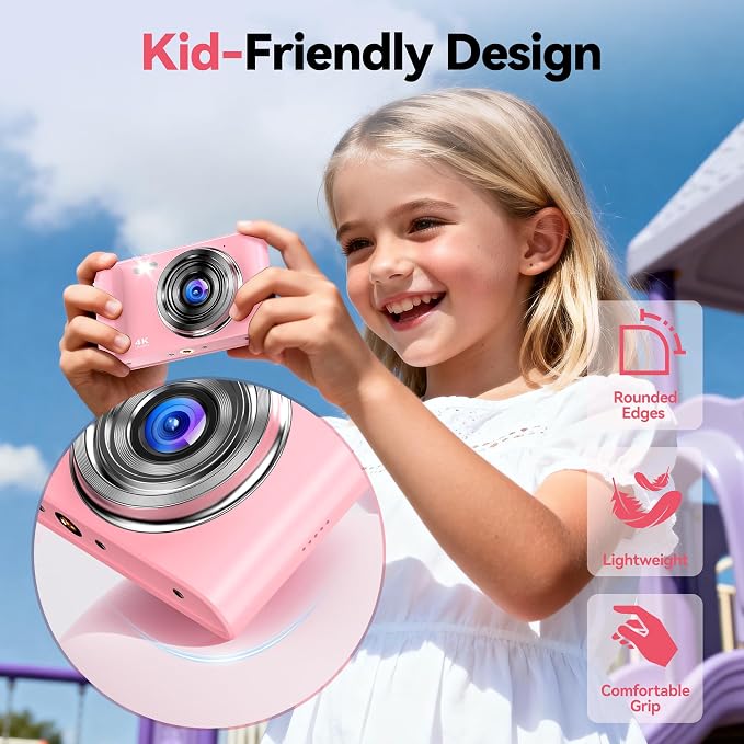 Digital Camera 4K for Kids: 48MP Pink Camera for Teens Photography