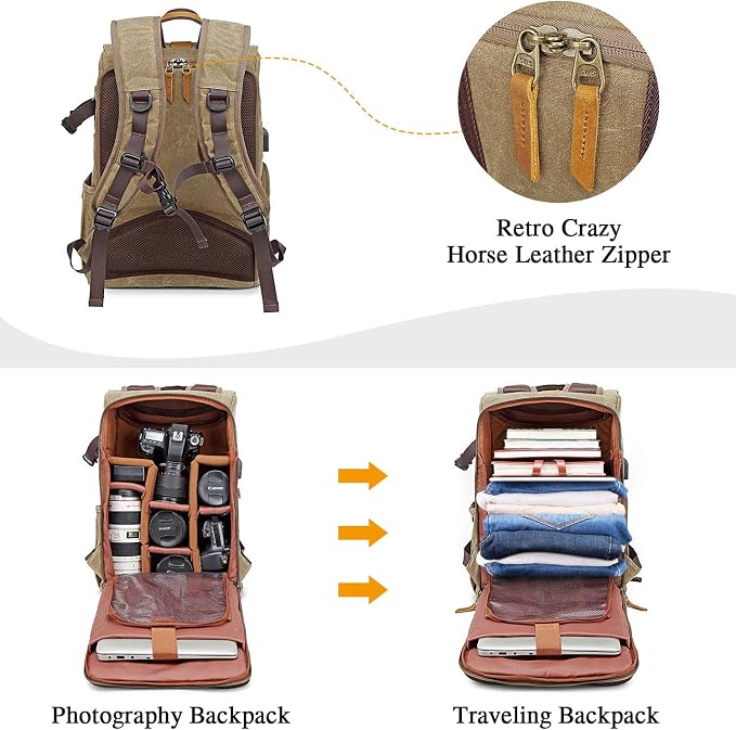 UBAYMAX Camera Backpack, DSLR SLR Waterproof Canvas Camera Bags Rucksack 15.6