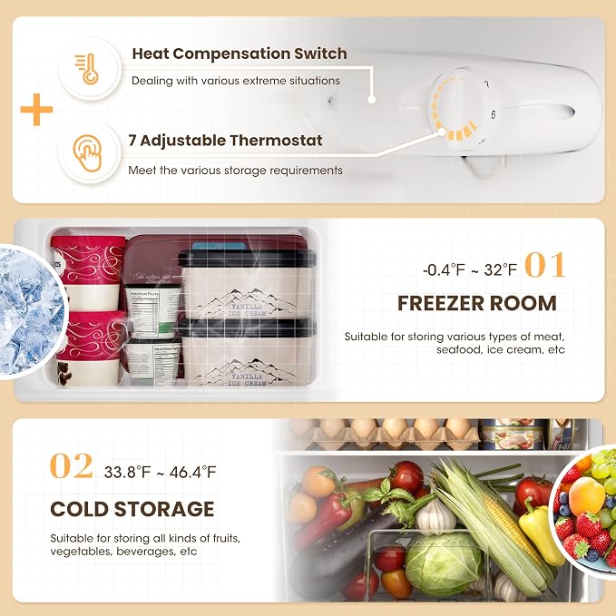 3.6 Cu.Ft Refrigerator with Freezer for Kitchen Office, Black | Double Door Small Fridge with Freezer, 7-Level Thermostat, Adjustable Shelves & Quiet Operation for Dorm and Bedroom
