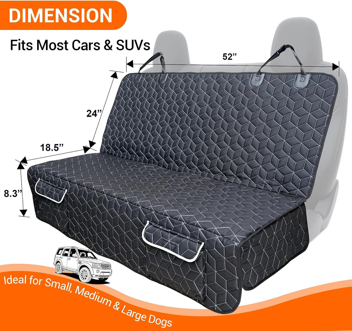 Meginc Dog Car Seat Cover for Back Seat, Waterproof Non-Slip Bench Protector for Dogs, Durable 600D Scratch Proof Seat Cover for Hair, Mud & Scratches, Travel and Daily Use in Cars Small SUVs