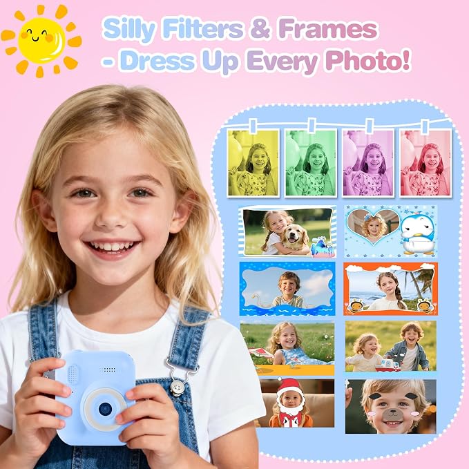 Kids Camera Instant Print with Color & Black-White Printing, 1080P HD Digital
