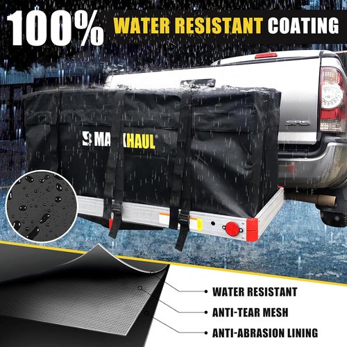 MaxxHaul Soft Shell Cargo Carrier Bag - Heavy Duty, Water Resistant, 47" x 20" x 20", Black with Tie Down Straps