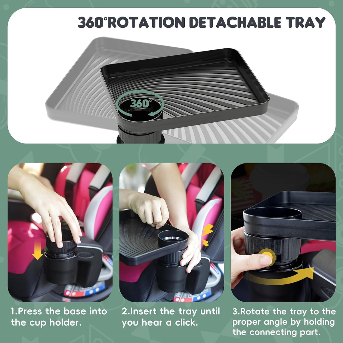 Car Seat Tray for Kids Fits 3.1'-3.5'Cup Holders (1, Large Base)