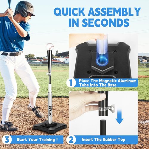 Baseball Softball Batting Tee - Height Adjustable 25” to 43” with Heavy Metal Base & Durable Aluminum Stem