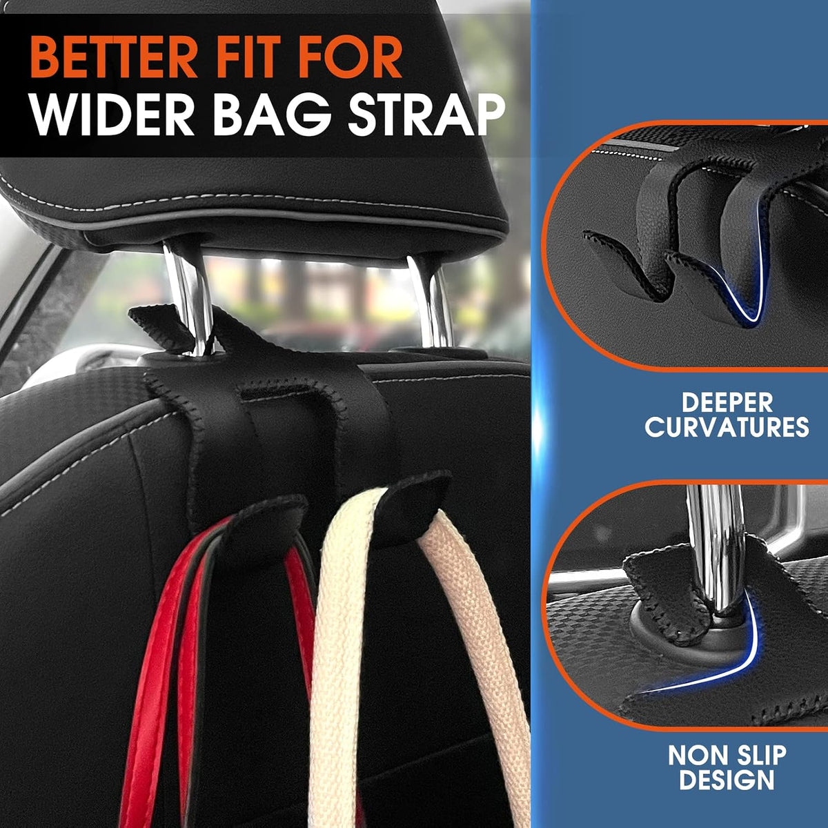 Car Headrest Hooks for Purses and Bags, Upgraded 2 in 1 Cars Back Seat Head Rest Hanger Vehicle Leather Organizer Storage Holder Hook Matching Cars Interior, 1-Pack, Brown
