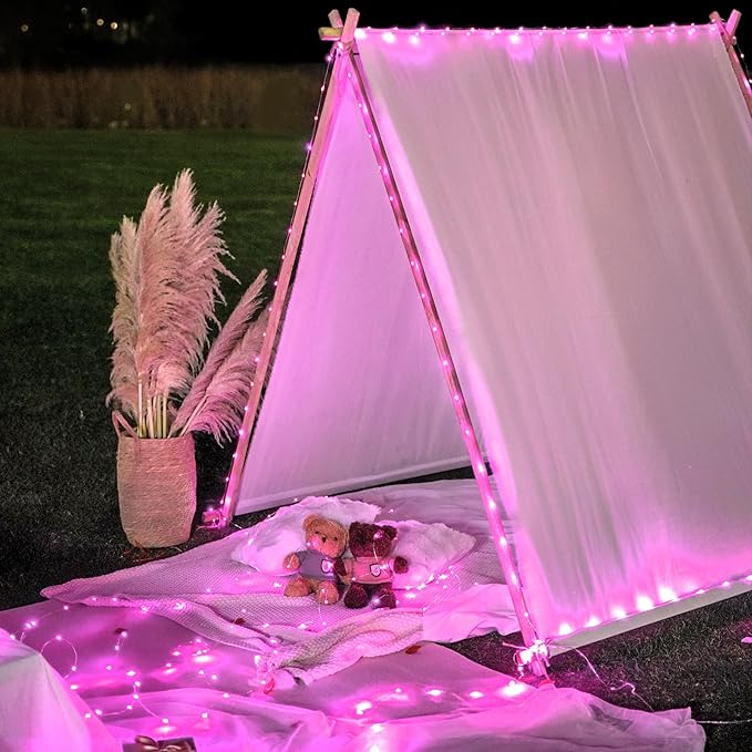 JMEXSUSS 4 Pack 50 LED Pink Fairy Lights Battery Operated, 16.1ft Pink Room Decor Fairy Lights Indoor Outdoor Waterproof, Christmas String Lights for Bedroom Wedding Birthday Holiday Decorations