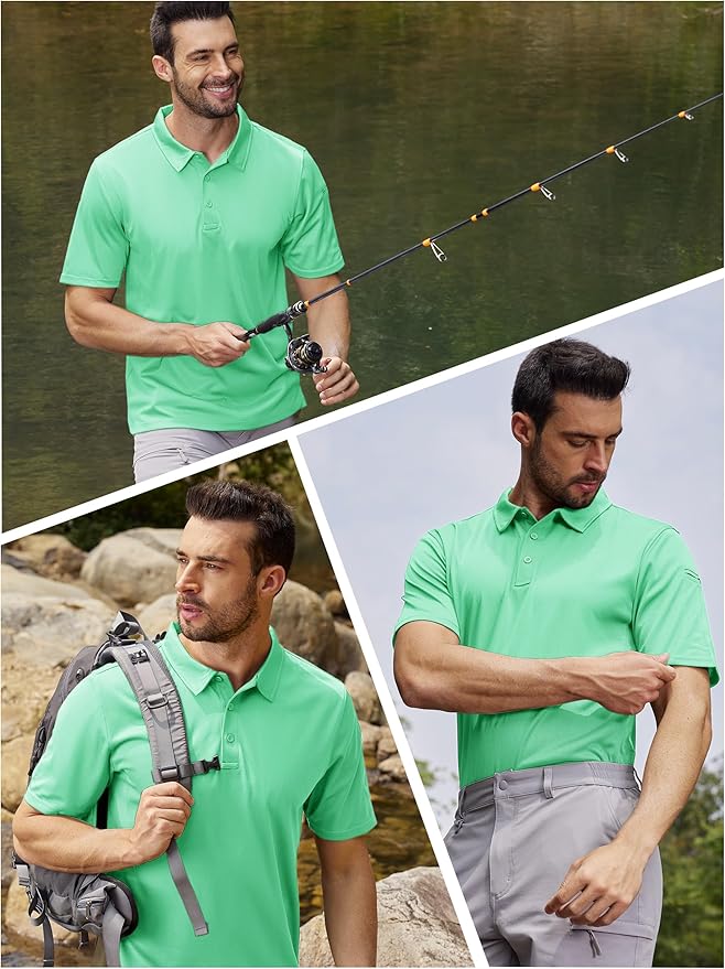 TACVASEN Mens Polo Shirt Short Sleeve Tactical Performance Collared Work Golf Shirts Dry Fit Pique Polos for Summer