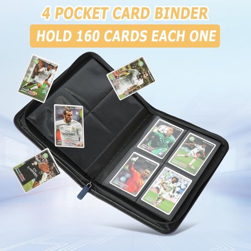 GERMUN Trading Card Binder - Premium 4 Pocket Card Holder for 160 Cards | Double-Sided Album in Blue