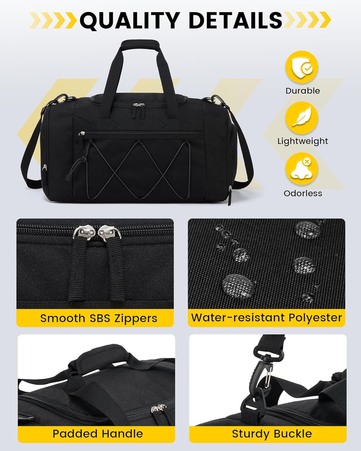 Vorspack Gym Bag - 21-Inch Water-Resistant Duffle with Shoe Compartment | Black Travel & Sports Bag