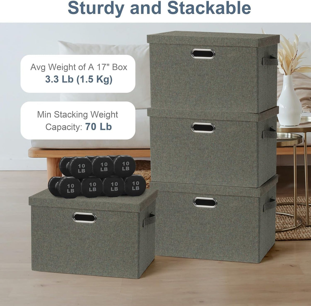 Graciadeco Large 17" 36 Quart Collapsible Stackable Storage Bins with Lids, 3 Packs Dark green Foldable Fabric Closet Storage Boxes with Lids, Heavy-duty Linen Cube Baskets(17x12x11)