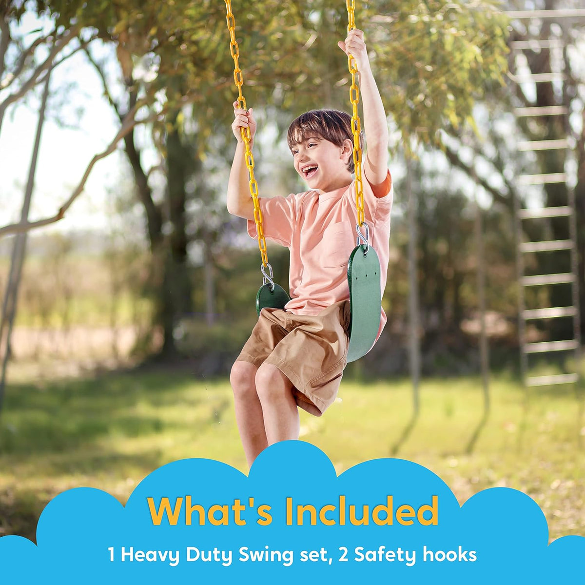TURFEE Heavy Duty Swing Seat - Green Replacement with 66” Chain & Snap Hooks for Kids Outdoor Play