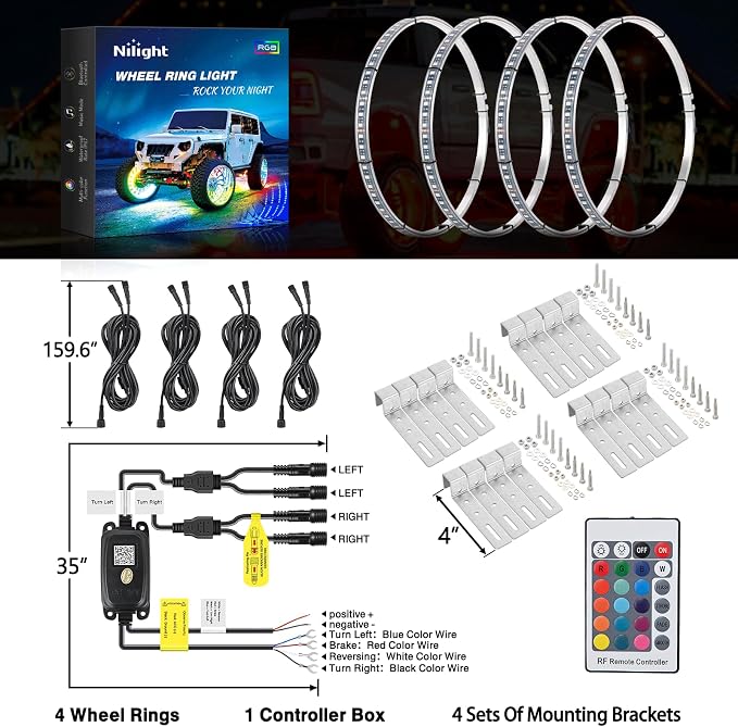 Nilight 4PCS 15.5inch LED Wheel Ring Lights RGB
