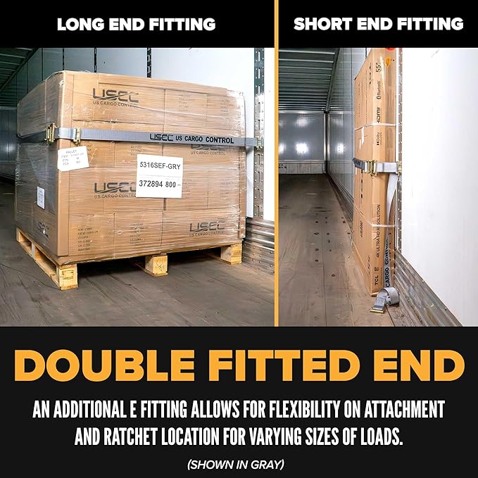 US Cargo Control Double-Fitted E Track Straps 2" x 20' (20-Pack), 4,400 LBS Break Strength, Blue Heavy Duty E Track Ratchet Straps with 3 Spring E-Fittings, Versatile 2-in-1 Logistic Tiedowns