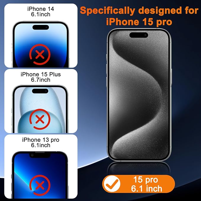SIBEITU 3 Pack for iPhone 15 Pro Screen Protector