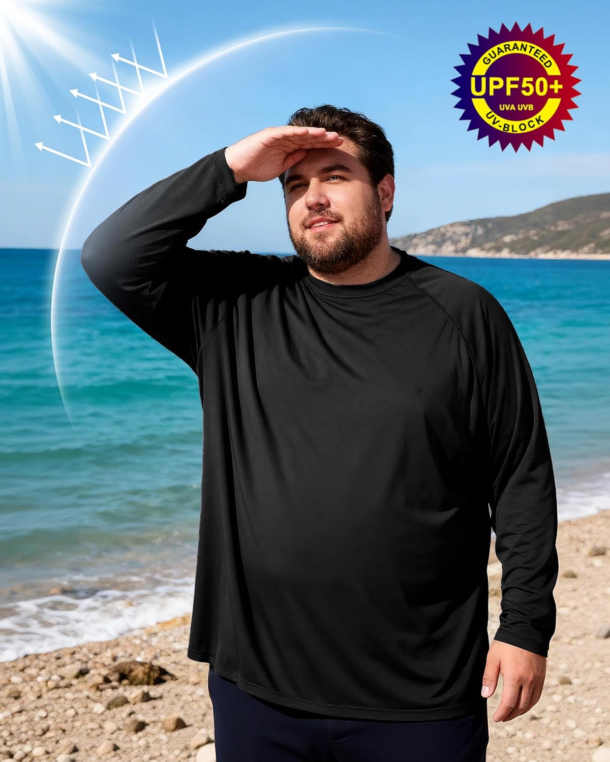Roadbox Men's UPF 50+ UV Sun Protection Long Sleeve Cooling Rash Guard | Quick Dry Fishing Shirt