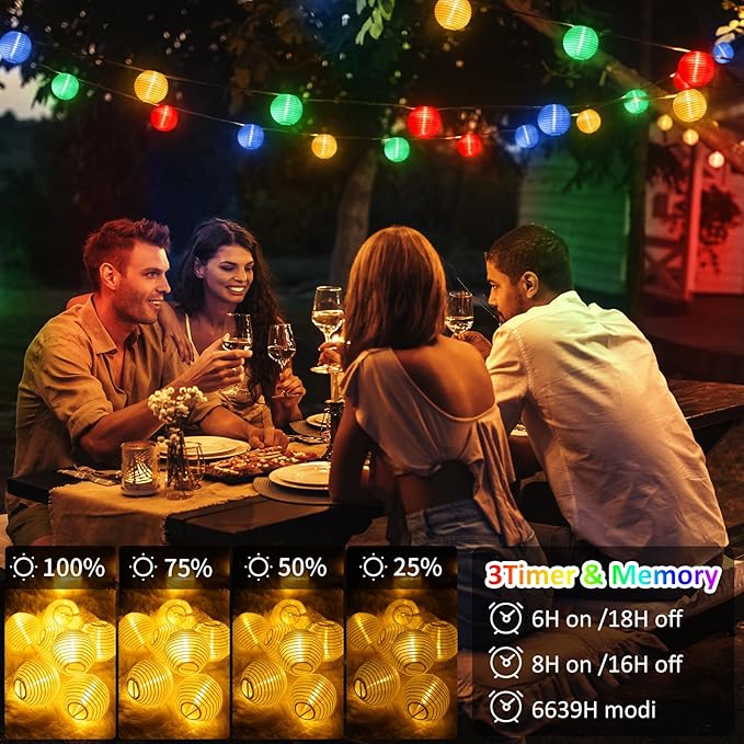 Outdoor Patio Lights Plug in, 65.6Ft Connectable Warmwhite & Multicolor Hanging Lantern String Lights with Remote Timer 80LED Outdoor String Lights Waterproof for Garden Backyard Fences