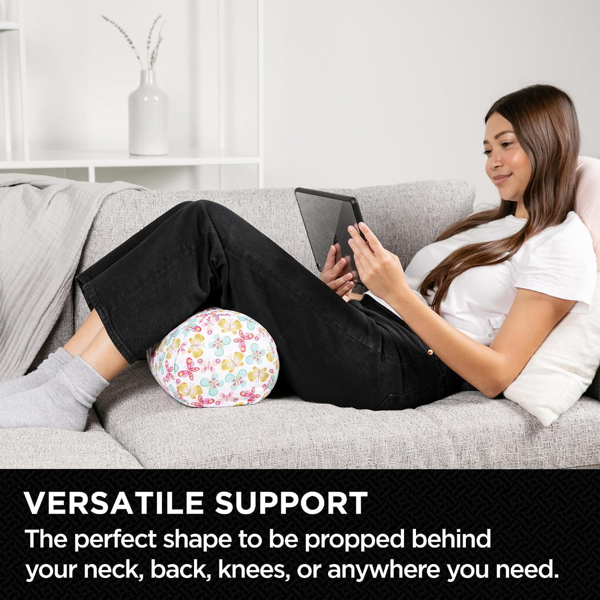 Brookstone Squishy FOM Cushion Pillow - The Original Stretchy, Comfy, Colorful Pillow for Neck, Lumbar Support, and Bed - for Sleeping, Car, Travel, Small, Butterflies, 12 x 7 Inches