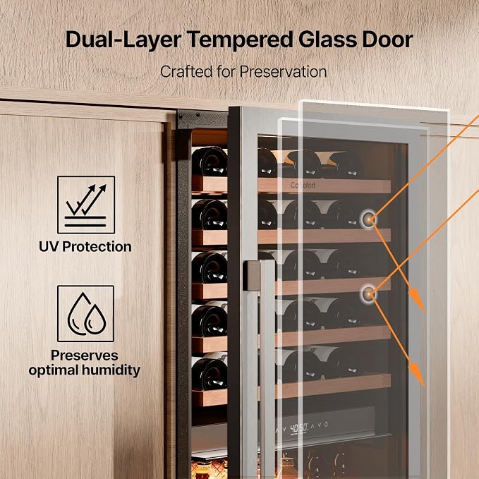 Ca'Lefort 24 Inch Dual Zone Wine & Beverage Center, 112 Can & 40 Bottle | 55-Inch Tall Wine Cellar, Quiet Inverter Compressor, Precise 40-65°F Temperature Control, Glide-Out Shelves & Storage Drawer
