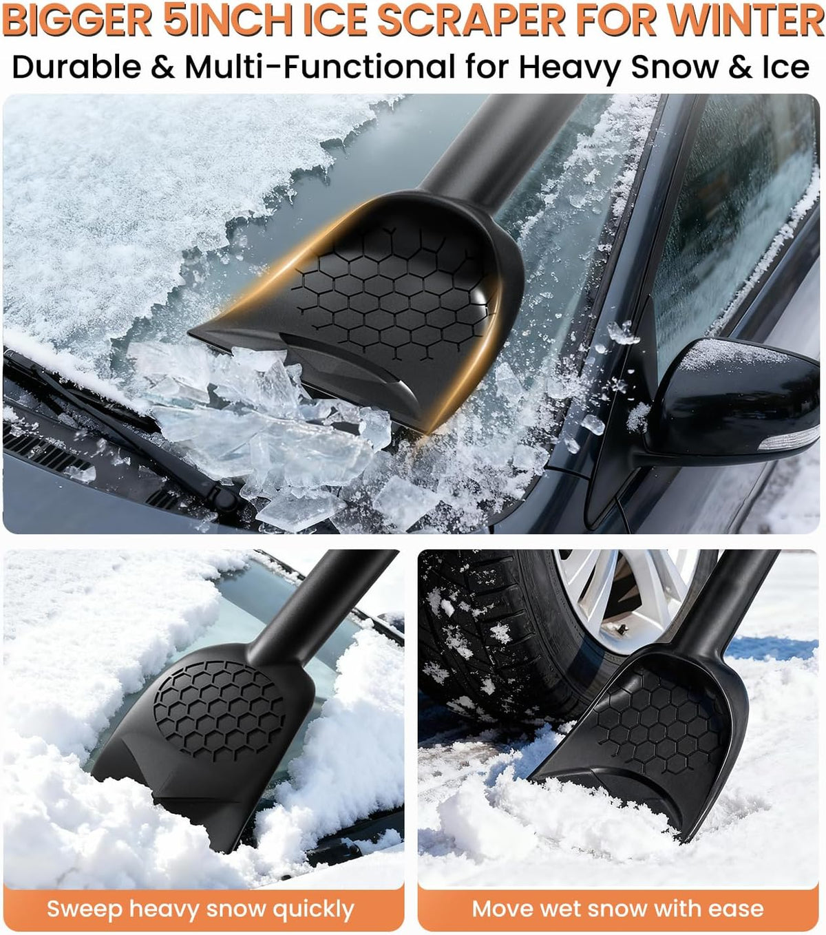 Zanch 2025 Upgrade Extendable 3-in-1 Car Snow Brush and Ice Scraper [45" Extendable Handle] with 360° Rotating Brush Head for Car Windshield Clear Snow, Ice and Frost, for All Cars/Truck/SUV