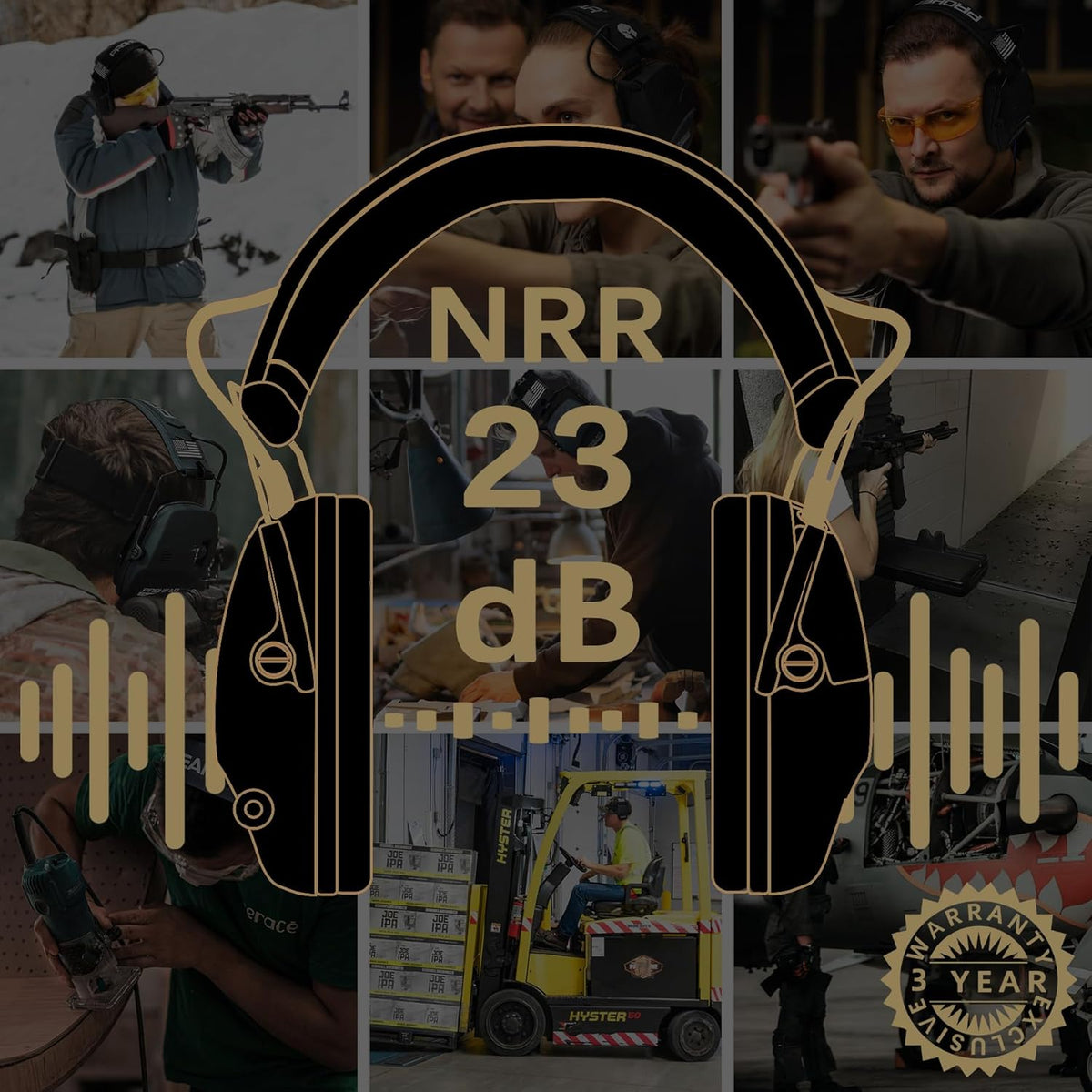 PROHEAR Electronic Ear Protection Muffs - 4X Sound Amplification & NRR 23dB Noise Reduction | Brown