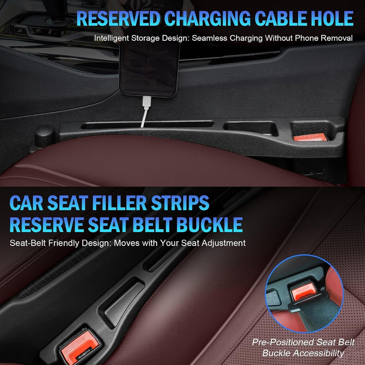 Car Seat Gap Filler Set of 2, Universal Car Seats Console Filler Organizer
