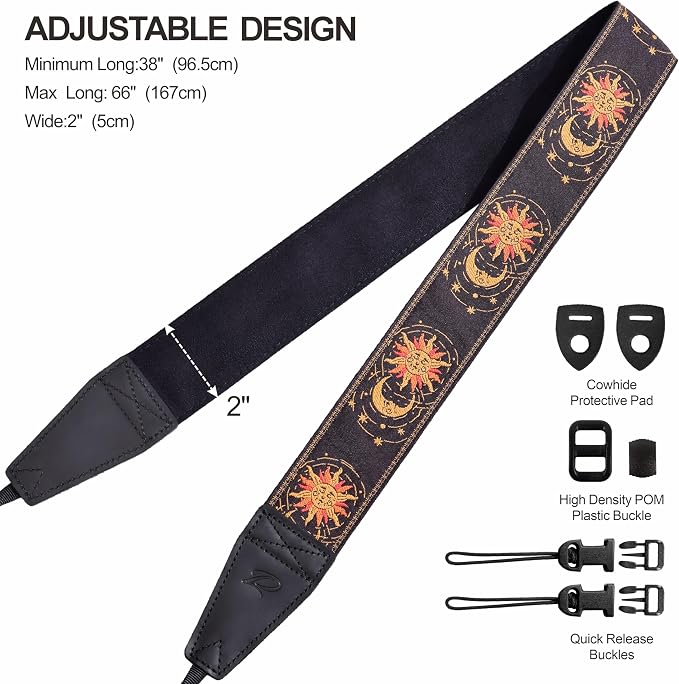 Padwa Lifestyle Helios Moon God Camera Strap -2" Full Grain Leather Ends Camera