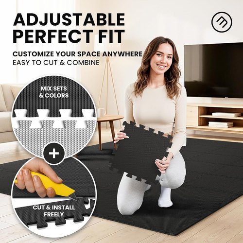 Bemaxx Gym Mats Set - 18 Pcs EVA Interlocking Foam Floor Tiles | 18 Sqft Protective Workout Flooring (12.6"x12.6"x0.4")