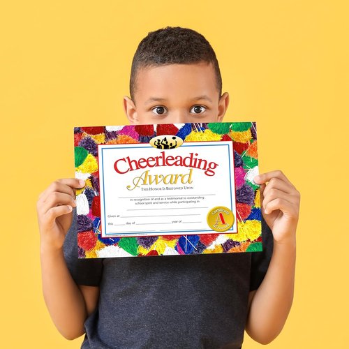 Hayes Cheerleading Award Certificate - Customizable Recognition for Kids | Full-Color Pom-Pom Design, 8.5" x 11" - 30 Pack