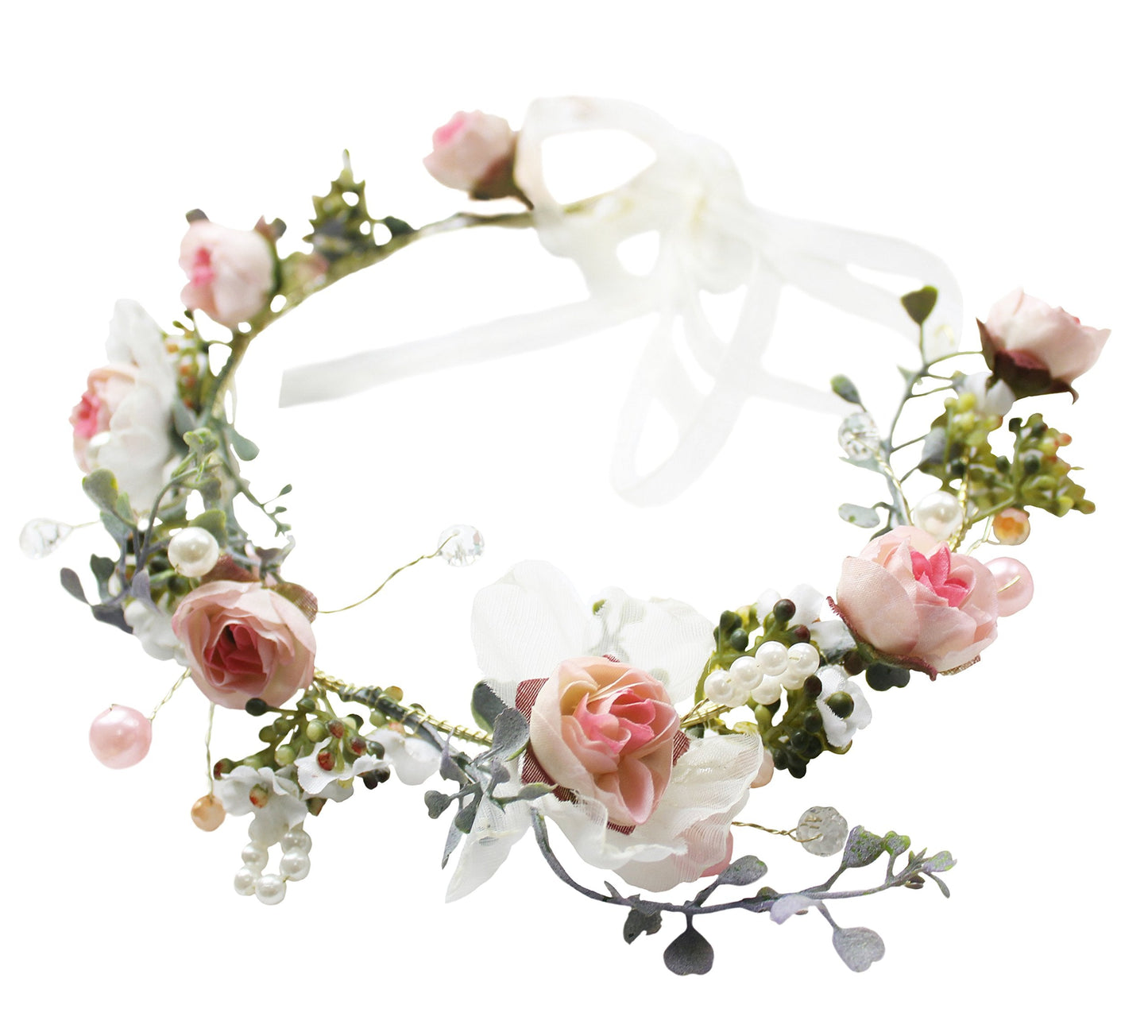 Vivivalue Floral Halo Boho Flower Headband Floral Crown Headpiece Hair Wreath With Ribbon Wedding Party Prom Photos Festival Pin