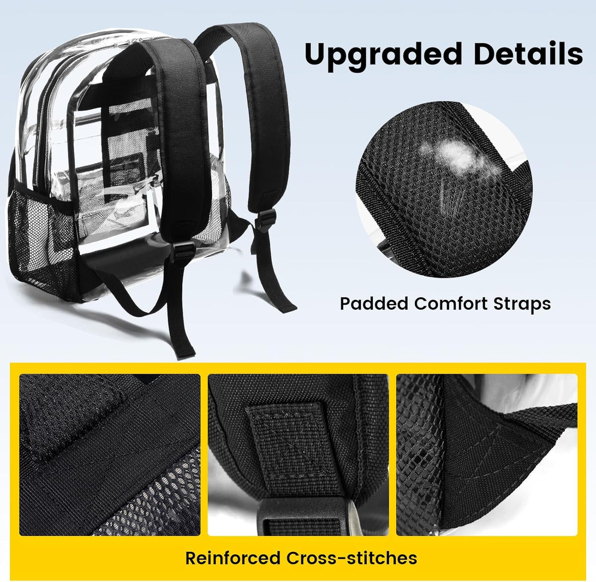 Vorspack Clear Backpack - Heavy Duty Transparent Bookbag for College & Travel | Large Black Design