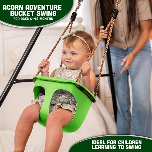 Acorn Adventures Toddler Swing Seat - Weather-Resistant Baby Bucket Swing for Outdoor Fun | Adjustable Ropes, Easy Install - Green