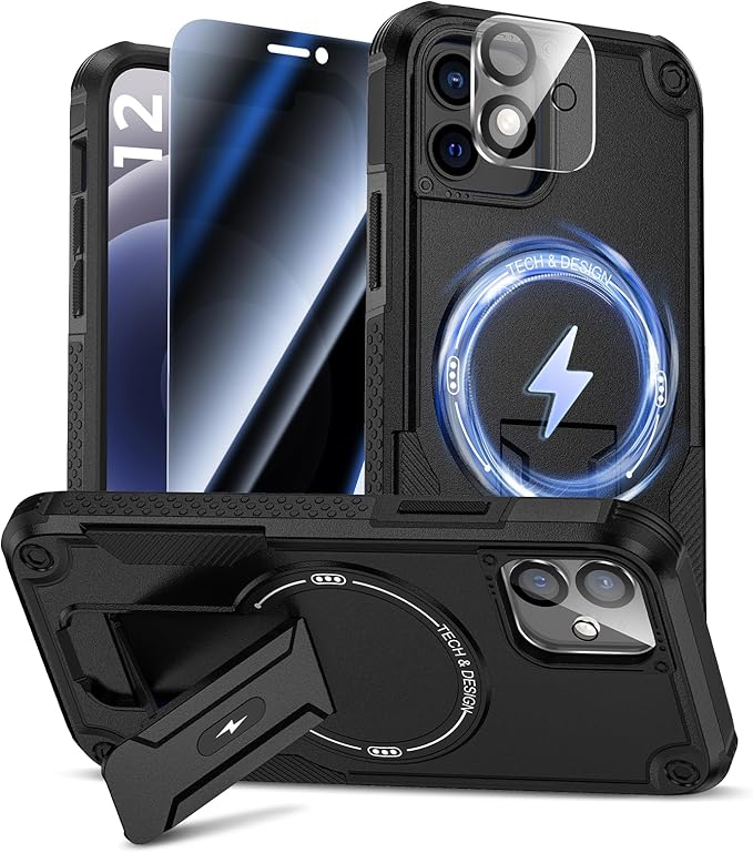 Goton for iPhone 12 Case with Privacy Tempered Glass Screen Protector & Camera