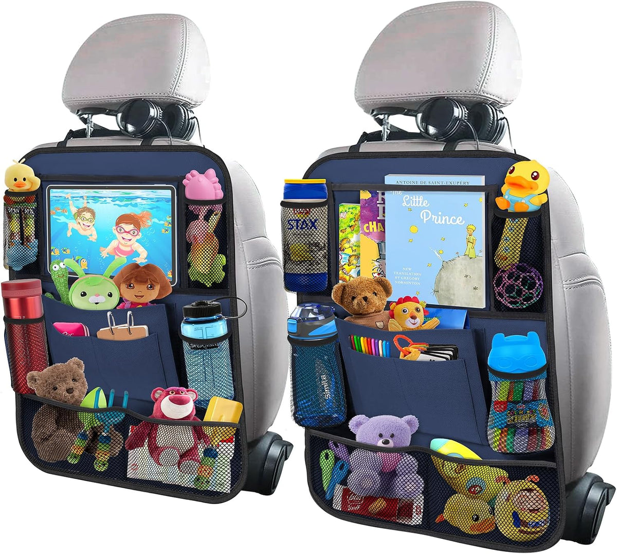 Backseat Car Organizer w/ 10 Storage Pockets, 11" Tablet Holder, 2 PCS Blue