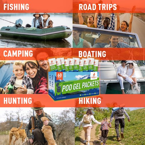 Firebelly Outfitters Portable Toilet Powder – Poo Gel for Camping & Hiking, Urine & Feces Solidifying Gel, Deodorizing & Absorbent Powder for Emergency Toilet Waste Treatment (60 Packets)