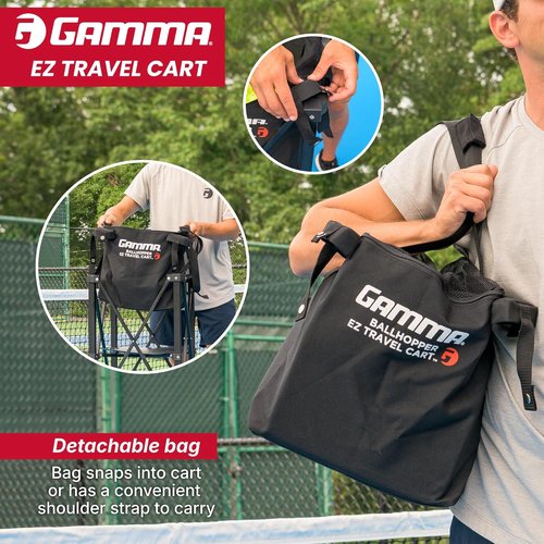 GAMMA Sports EZ Travel Cart - Portable Tennis & Pickleball Hopper with Premium Carrying Case | 150/250 Capacity