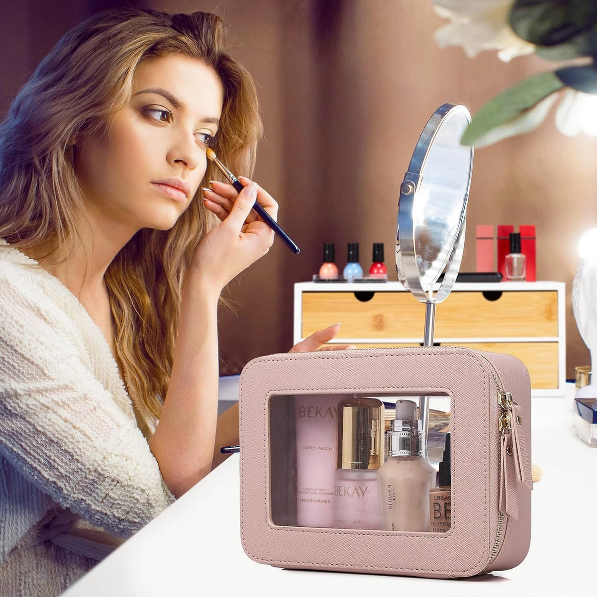 Pinkmik Travel Clear Makeup Bag, (Pink, M+SLIM)