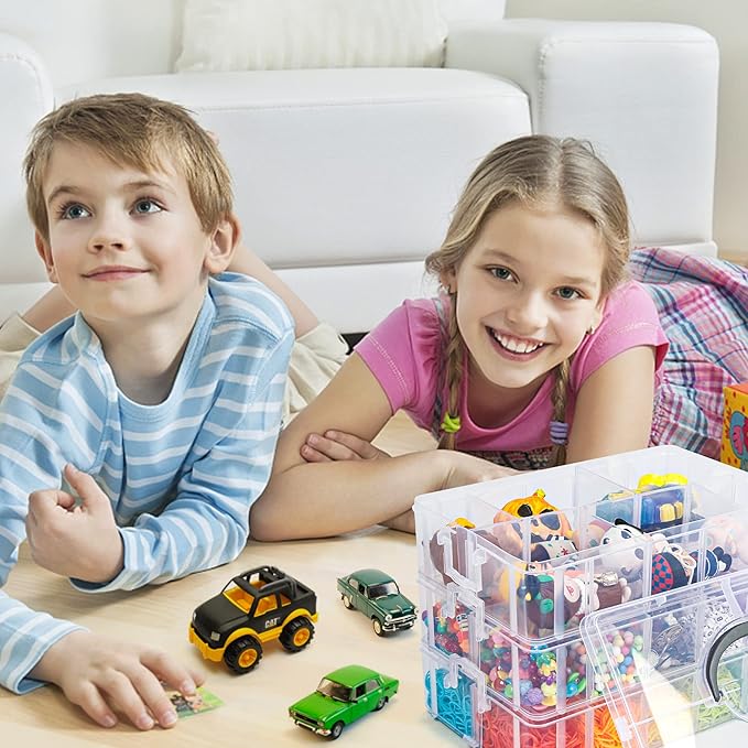7 Layers Stackable Storage Container, 70 Adjustable Compartments (White) Perfect for Kids Toys, Art Crafts, Jewelry, Supplies, Mini Case & Letter Sticker Included