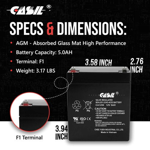 Casil 12V 5AH Replacement Battery Compatible with Razor E125 E150 Electric Scooter Battery