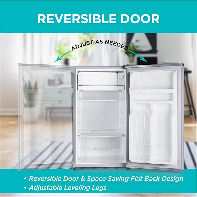 BLACK+DECKER 3.2 Cu. Ft. Compact Refrigerator, BCRK32V, Stainless Look | Energy Star Certified Small Refrigerator, Single Door Mini Fridge with Chiller Compartment, Personal Fridge for Home or Dorm