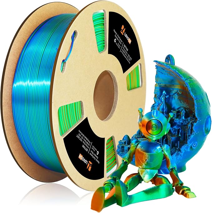 LOVOON PLA 3D Printing Filament 1.75MM Silk tricolors, Color Change by Angle