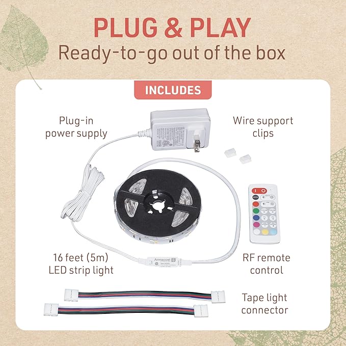 Multicolor RGBW Smart LED Strip Light Kit, 16ft with Remote 351123