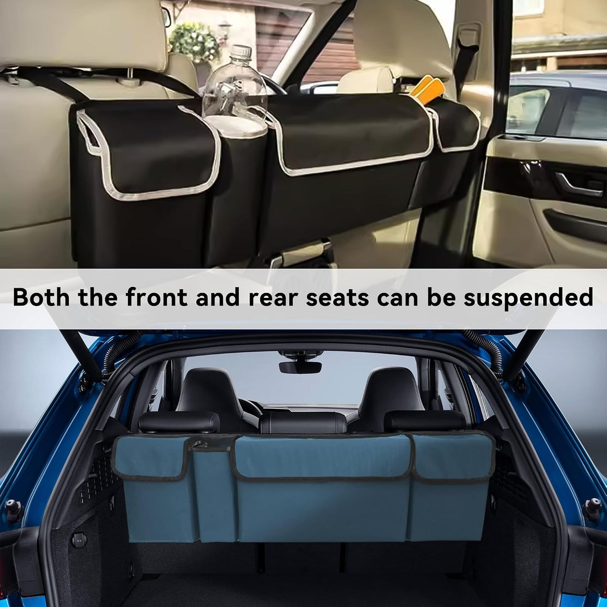Car Trunk Organizer, Backseat Hanging Large Storage with Adjustable Straps,Waterproof PVC Collapsible Cargo Bag, Car Interior Accessories for Auto SUV MPV (Black)