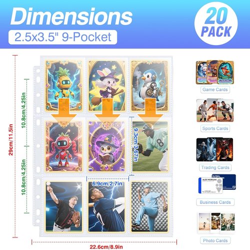 360 Pockets Binder Card Sleeves - Double-Sided 9 Pocket Pages for Trading Cards | Clear Plastic, 20 Pack