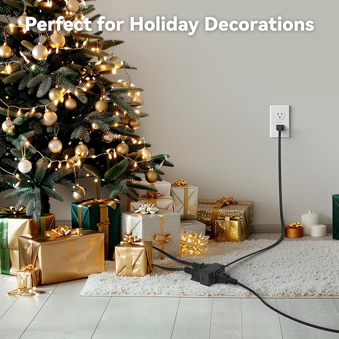 BN-LINK 9ft Indoor Extension Cord, 2 Pack, 3-Outlet Polarized Flat Cable, Household Power Cord for Home, Office, and Holiday Decorations, Black
